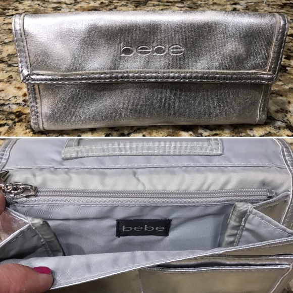 New Item! Bebe stonewashed Silver metallic wallet - Picture 1 of 4